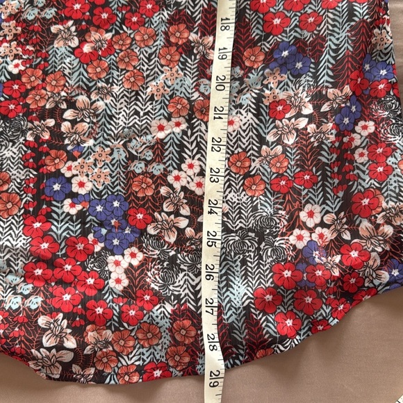 Casual Boho Sheer Floral Print V Neck Long Sleeve Tunic Lined Red and Blue - Picture 6 of 12